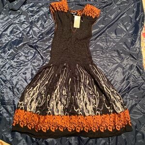 NWT Max Edition Textured Black, Orange, Gray & White Dress  sz SM